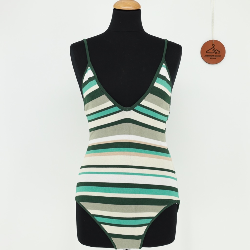Unsubscribed Striped V Neck Spaghetti Strap One Piece Swimsuit Size Small NWOT